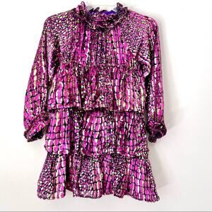 Bleu Comme Gris Girls Purple Gold Long Sleeve Designer Fil Coupé fabric dress 8